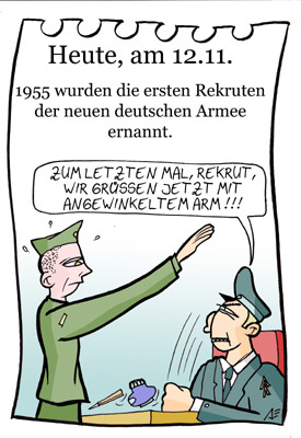 Cartoon: 12. November (medium) by chronicartoons tagged bundeswehr,hitlergruß,soldat,rekrut,armee,nazi,cartoon