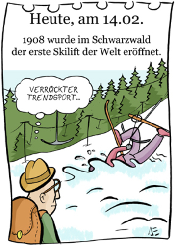 Cartoon: 14. Februar (medium) by chronicartoons tagged skilift,wintersport,trendsport,cartoon
