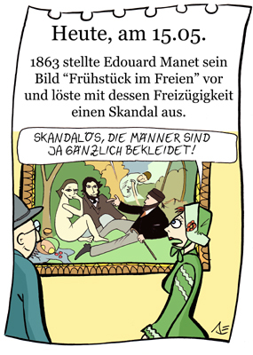 Cartoon: 15.Mai (medium) by chronicartoons tagged manet,bad,frühstück,im,freien,museum,kunst,ausstellung,impressionismus,cartoon