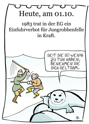 Cartoon: 1. Oktober (medium) by chronicartoons tagged robbe,robbenjagd,felljäger,cartoon