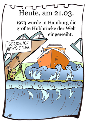 Cartoon: 21. März (medium) by chronicartoons tagged hubbrücke,schiff,fluss,moses