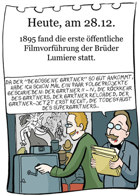 Cartoon: 28. Dezember (medium) by chronicartoons tagged lumiere,kino,kinematograph,cartoon