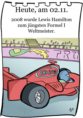 Cartoon: 2. November (medium) by chronicartoons tagged formel1,lewis,hamilton,rennwagen,bolide,cartoon