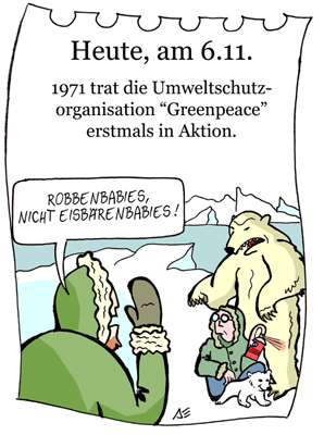 Cartoon: 6. November (medium) by chronicartoons tagged greenpeace,arktis,eisbär,umweltschutz,cartoon