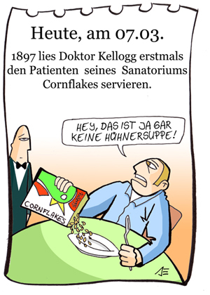 Cartoon: 7. März (medium) by chronicartoons tagged cornflakes,kellog,cartoon