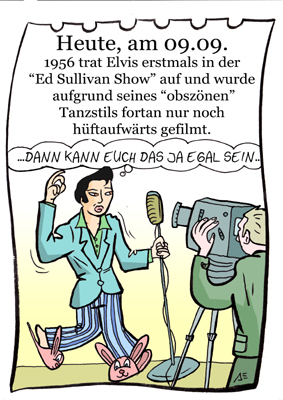 Cartoon: 9. September (medium) by chronicartoons tagged elvis,presley,ed,sullivan,rocknroll,television,cartoon