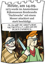 Cartoon: 14. September (small) by chronicartoons tagged rembrandt,nachtwache,kunst,rijksmuseum,attentat,cartoon