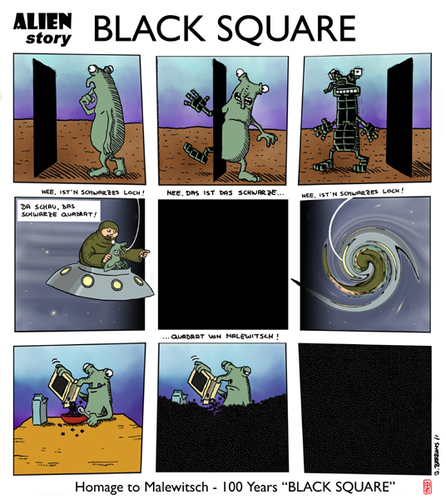 Cartoon: BLACK SQUARE (medium) by zenundsenf tagged cooperation,walter,andi,zenundsenf,zensenf,zenf,jahre,hundert,layout,suprematismus,protopixel,strip,comic,square,black,quadrat,schwarzes,homage,hommage,malewich,malewitsch,berrens,dirk