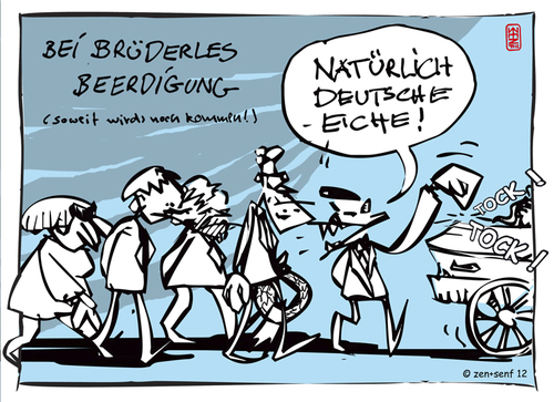 Cartoon: Brüderle - Deutsche Eiche (medium) by zenundsenf tagged walter,andi,zenundsenf,zensenf,zenf,machtkampf,schnarrenberger,leutheuser,kubiki,lindner,karikatur,caricature,cartooon,kartoon,klopfen,beerdigung,sarg,westerwelle,fdp,vorsitzender,eiche,deutsche,bambus,philip,rainer,brüderle,rösler