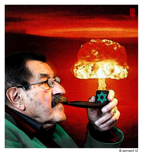 Cartoon: Grass-starker Tobak (medium) by zenundsenf tagged walter,andi,zenundsenf,zenf,zensenf,hypocrites,missles,bomb,nuclear,atombombe,iran,palestina,israel,gedicht,kartoon,cartoon,grass,günter