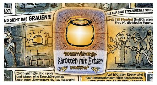 Cartoon: Karotten mit Erbsen 2 (medium) by zenundsenf tagged bio,erbsen,karotten,hazzard,öko,kathastrophe,terrorismus,konservierungsstoffe,zenf,illustration,zensenf,zenundsenf,andi,walter