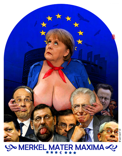 Cartoon: Merkel Mater Maxima (medium) by zenundsenf tagged andachtsbild,brüssel,bundeskanzler,illustration,karikatur,kartoon,merkel,cartoon,mutter,maria,pleite,walter,andi,zenf,zensenf,zenundsenf,angela,barroso,cameron,caricature,eu,euro,crisis,depts,german,chancellor,hollande,mary,mother,monti,obama,rajoy,rompuy,samaras,tits