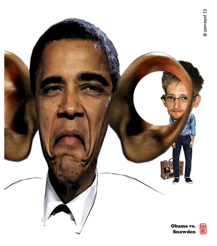Cartoon: Obama vs Snowden (medium) by zenundsenf tagged andi,walter,barak,obama,cartoon,composing,karikatur,nsa,snowden,edward,wikileaks,zenf,zensenf,zenundsenf