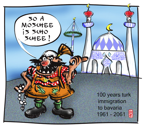 Cartoon: scho schee (medium) by zenundsenf tagged immigration,mosque,moschee,türken,turks,bavaria,bayern,scho,schee,schön,zenf,zensenf,zenundsenf,walter,andi