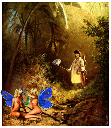 Cartoon: Spitzweg-Butterbeasts (medium) by zenundsenf tagged carl,spitzweg,butterbeasts,butterflies,composing,cartoon,illustration,homage,zenf,zensenf,zenundsenf,andi,walter