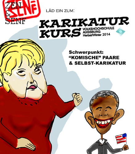 Cartoon: VHS Karikatur-Kurs 14 (medium) by zenundsenf tagged becherer,herbert,müller,christine,heimann,irmgard,bissinger,abhören,handy,spionageaffaire,präsident,amerikanischer,obama,barak,deutschland,bundeskanzlerin,merkel,angela,hardy,laurel,chaplin,charlie,hitler,adolf,2014,karikaturkurs,augsburg,volkshochschule