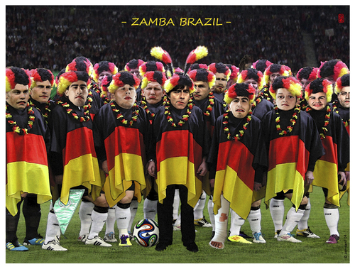 Cartoon: Zamba Brazil (medium) by zenundsenf tagged illustration,cartoon,caricature,composing,andi,walter,zenundsenf,zensenf,zenf,samba,carneval,löw,mannschaft,deutsche,german,soccer,2014,wm,brasilien,fußballweltmeisterschaft