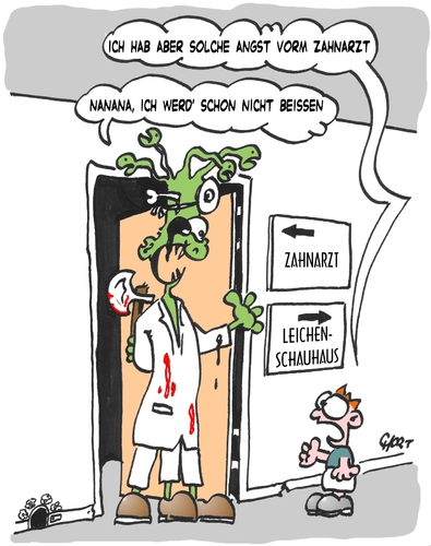 Cartoon: Angst vorm Zahnarzt (medium) by mart tagged leichenschauhaus,mart,angst,zahnarzt