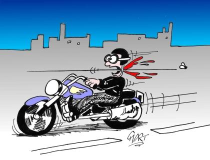 Cartoon: shot by wasp (medium) by mart tagged wasp,wespe,biker,motorbike,motorrad,erschossen,shot,mart,