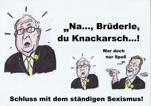 Cartoon: War doch nur Spaß ...! (medium) by Peter Schnitzler tagged sexismus,brüderle,herrenwitze,politik