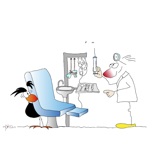 Cartoon: Beim Zahnarzt (medium) by KADO tagged dentist,zahnarzt,draw,zeichnen,art,kunst,styria,graz,steiermark,austria,illustration,cartoon,spass,humor,comic,kalcher,dominika,kadocartoons,kado,vogel,bird,animal,crow,krähe