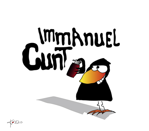 Cartoon: Immanuel (medium) by KADO tagged graffiti,cunt,kant,immanuel,philosophy,philosophie,krähe,crow,animal,bird,vogel,kado,kadocartoons,dominika,kalcher,comic,humor,spass,cartoon,illustration,austria,steiermark,graz,styria,kunst,art,zeichnen,draw