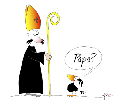 Cartoon: Papa? (medium) by KADO tagged draw,zeichnen,art,kunst,styria,graz,steiermark,austria,illustration,cartoon,spass,humor,comic,kalcher,dominika,kadocartoons,kado,vogel,bird,animal,crow,krähe,papa,daddy,verwandtschaft,relatives,priester,priest,kirche,church