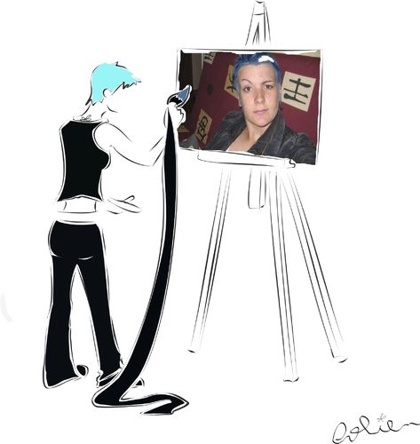 Cartoon: Dolie-Autoportrait (medium) by Dolie tagged portrait,easel