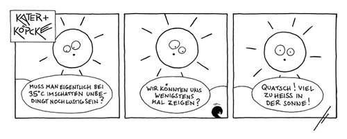 Cartoon: HOT!!! (medium) by badham tagged badham,höllenhitze,gluthitze,schwitzen,kater,bonn,köpcke,hot,heiß,hitze,sonne,sun