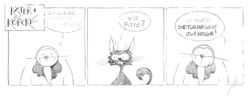 Cartoon: Kater u. Köpcke - Pardon? (medium) by badham tagged badham,hammel,kater,köpcke,indian,ink,tusche,tinte,zeichner,zeichnen,drawing,empty,alle,leer,neige,low