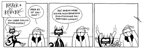 Cartoon: Kater und Köpcke - Eislaufen (medium) by badham tagged into,break,coldness,temperature,low,kälte,ice,winter,cold,kalt,heated,skates,skate,skating,eislaufen,schlittschuhe,schlittschulaufen,kater,köpcke,badham,hammel