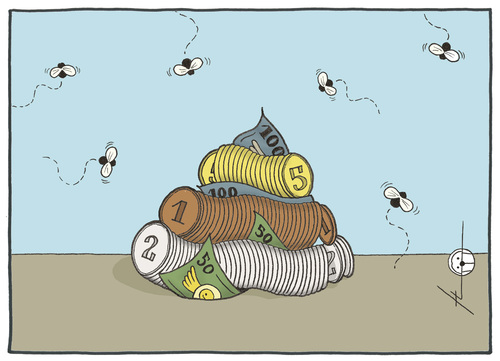Cartoon: Money... (medium) by badham tagged badham,scheiße,kapital,krise,pecunia,money,geld,fliege,fliegen,insekten,geld,münzen,kot,fäkalien,stinken