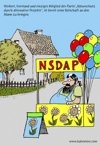 Cartoon: Naturschutz (medium) by Habomiro tagged nsdap,naturschutz,öko,aktivist,birkenstock,hippie