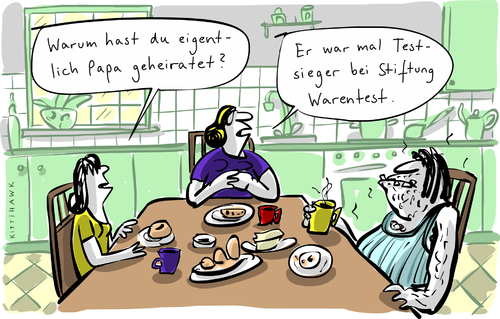 Cartoon: 50 Jahre Stiftung Warentest (medium) by kittihawk tagged kittihawk,2014,stiftung,warentest,50,jahre,jubiläum,warum,papa,geheiratet,ehe,testsieger,bei,frühstück,garantie,rückgabe,haltbarkeit,küche,tisch,essen,mahlzeit,mutter,tochter,ehemann,kind,kittihawk,2014,stiftung,warentest,50,jahre,jubiläum,warum,papa,geheiratet,ehe,testsieger,bei,frühstück,garantie,rückgabe,haltbarkeit,küche,tisch,essen,mahlzeit,mutter,tochter,ehemann,kind