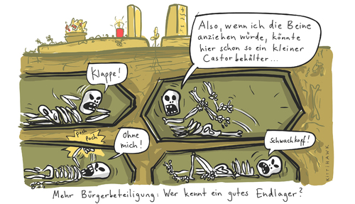 Cartoon: Endlager (medium) by kittihawk tagged gorleben,endlager,castor,atom,müll,transport,tod,skelett,tax,wendtland,gorleben,endlager,castor,atom,müll,transport,tod,skelett,tax,wendtland,atomkraft,akw