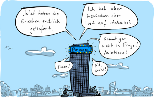 Cartoon: geliefert (medium) by kittihawk tagged kittihawk,2015,griechenland,reformliste,geliefert,lust,auf,italienisch,sushi,pizze,brüssel,uneinig,verhandlungen,einheit,konsens,dissens,eu,europäische,union,eurogruppe,hilfantrag,tsipras,kittihawk,2015,griechenland,reformliste,geliefert,lust,auf,italienisch,sushi,pizze,brüssel,uneinig,verhandlungen,einheit,konsens,dissens,eu,europäische,union,eurogruppe,hilfantrag,tsipras