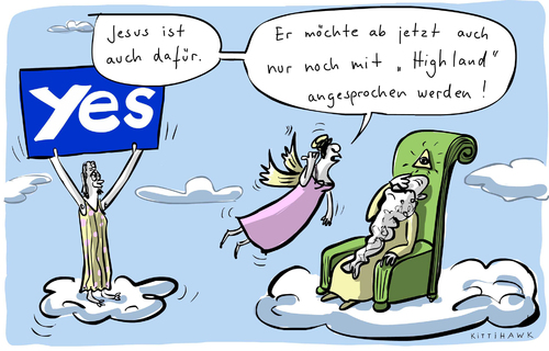 Cartoon: Highland (medium) by kittihawk tagged kittihawk,2014,schottland,unabhängigkeit,referendum,abstimmung,wahlen,großbritannien,jesus,heiland,hihland,gott,engel,wolken,himmel,kittihawk,2014,schottland,unabhängigkeit,referendum,abstimmung,wahlen,großbritannien,jesus,heiland,hihland,gott,engel,wolken,himmel