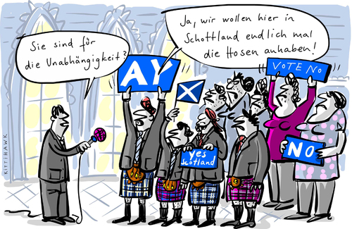 Cartoon: Hosen an (medium) by kittihawk tagged schottland,unabhängigkeit,schottland,unabhängigkeit