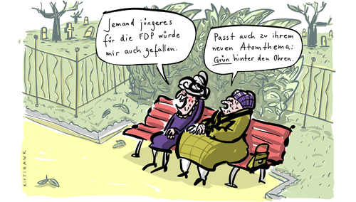 Cartoon: jemand jüngeres für die fdp (medium) by kittihawk tagged jemand,jüngeres,für,die,fdp,westerwelle,nachfolger,lindner,rücktritt,fdp,westerwelle,nachfolger,rücktritt,lindner