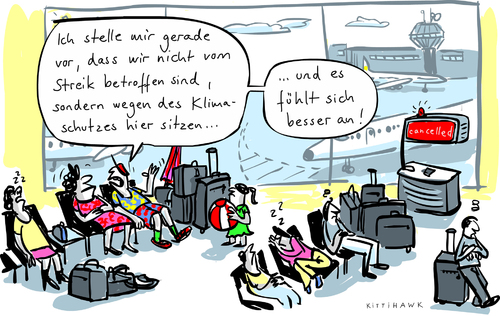 Cartoon: Klimastreik (medium) by kittihawk tagged 2014,kittihawk,streik,lufthansa,klimapalket,klimapalket,lufthansa,streik,kittihawk,2014