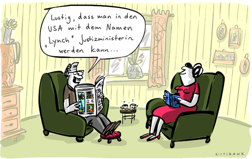 Cartoon: Lynch (medium) by kittihawk tagged kittihawk,2015,lynch,justizministerin,usa,lustig,name,werden,karriere,job,zeitung,lesen,wohnzimmer,kittihawk,2015,lynch,justizministerin,usa,lustig,name,werden,karriere,job,zeitung,lesen,wohnzimmer