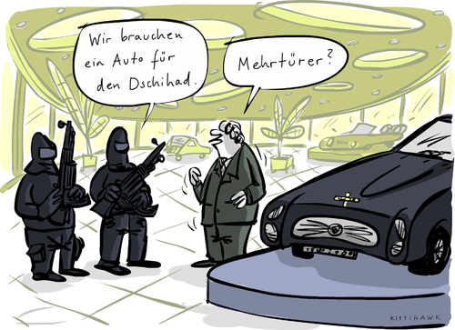 Cartoon: Mehrtürer (medium) by kittihawk tagged vermummt,kalaschnikow,kunden,mehrtürer,märtyrer,limousine,verkäufer,autohaus,den,für,auto,attentat,islamisten,dschihad,islamismus,terror,2015,kittihawk,kittihawk,2015,terror,islamismus,dschihad,islamisten,attentat,auto,für,den,autohaus,verkäufer,limousine,märtyrer,mehrtürer,kunden,kalaschnikow,vermummt