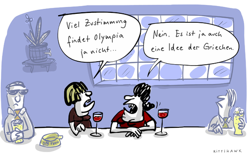 Cartoon: Olympia (medium) by kittihawk tagged kittihawk,2015,olympia,bewerbung,berlin,hamburg,zustimmung,deutschland,idee,der,griechen,eurorettung,griechenland,kneipentalk,theke,kittihawk,2015,olympia,bewerbung,berlin,hamburg,zustimmung,deutschland,idee,der,griechen,eurorettung,griechenland,kneipentalk,theke