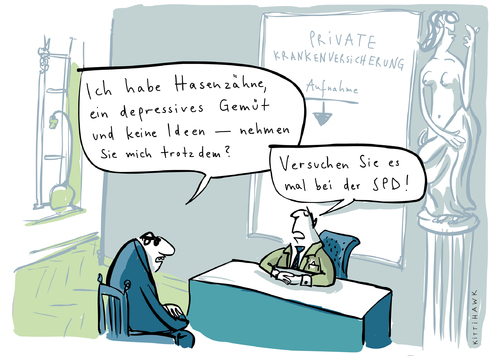 Cartoon: pkv spd (medium) by kittihawk tagged spd,kranken,versicherung,spd,kranken,versicherung,krankenkasse,partei,parteien,gesundheit