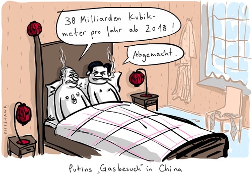 Cartoon: Putin China (medium) by kittihawk tagged kittihawk,2014,staatsbesuch,china,putin,gas,abkommen,peking,shanghai,energiepolitik,russland,kittihawk,2014,staatsbesuch,china,putin,gas,abkommen,peking,shanghai,energiepolitik,russland