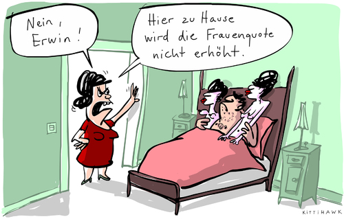 Cartoon: Quote Erwin (medium) by kittihawk tagged kittihawk,2014,frauenquote,führungsebene,dax,unternehmen,manuela,schwesig,familienministerin,gesetz,schlafzimmer,zu,hause,mann,frau,ehepaar,erwin,erhöht,geliebte,bett,fremdgehen,seitensprung,liebe,ehe,kittihawk,2014,frauenquote,führungsebene,dax,unternehmen,manuela,schwesig,familienministerin,gesetz,schlafzimmer,zu,hause,mann,frau,ehepaar,erwin,erhöht,geliebte,bett,fremdgehen,seitensprung,liebe,ehe