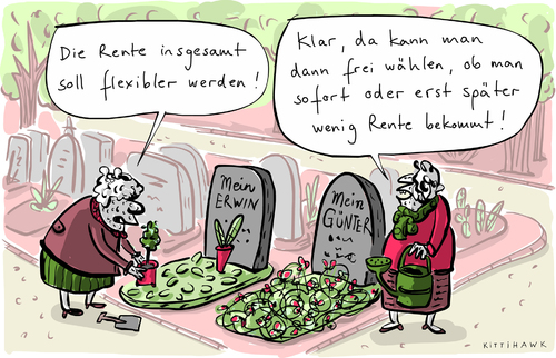 Cartoon: Rentenreform (medium) by kittihawk tagged kittihawk,2014,rente,reform,frühverrentungswelle,mit,63,abschlagsfreie,andrea,nahles,kompromiss,große,koalition,gesetz,entwurf,mütterrente,flexi,rentenniveau,niedrig,grundsicherung,kittihawk,2014,rente,reform,frühverrentungswelle,mit,63,abschlagsfreie,andrea,nahles,kompromiss,große,koalition,gesetz,entwurf,mütterrente,flexi,rentenniveau,niedrig,grundsicherung