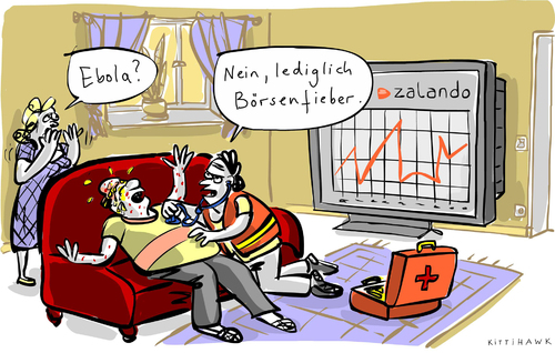 Cartoon: Zalando (medium) by kittihawk tagged kittihawk,2014,ebola,börsenfieber,zalando,notarzt,schwitzen,schweiß,auf,und,ab,wohnzimmer,mann,frau,ehepaar,kollaps,zusammenbruch,abhören,erste,hilfe,börsengang,kittihawk,2014,ebola,börsenfieber,zalando,notarzt,schwitzen,schweiß,auf,und,ab,wohnzimmer,mann,frau,ehepaar,kollaps,zusammenbruch,abhören,erste,hilfe,börsengang