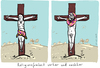 Cartoon: Religionsfreiheit (small) by kittihawk tagged kittihawk,2015,kopftuch,verbot,gekippt,bundesverfassungsgericht,karlsruhe,religionsfreiheit,beruf,klage,lehrerin,nrw,staatsdienst,kreuz,jesus,lendenschurz,vorher,nachher