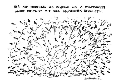 Cartoon: 100. Jahrestag 1. Weltkrieg (medium) by Schwarwel tagged 100,jahrestag,beginn,erster,weltkrieg,krieg,waffen,gewalt,terror,mord,tot,tod,armee,soldaten,panzer,luftwaffe,bombe,uboot,massenmord,völkermord,karikatur,schwarwel,100,jahrestag,beginn,erster,weltkrieg,krieg,waffen,gewalt,terror,mord,tot,tod,armee,soldaten,panzer,luftwaffe,bombe,uboot,massenmord,völkermord,karikatur,schwarwel